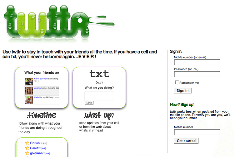 Twitter's original website Twitter's original website
